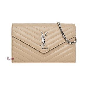 Saint Laurent Beige Quilted Leather Chain Crossbody Bag